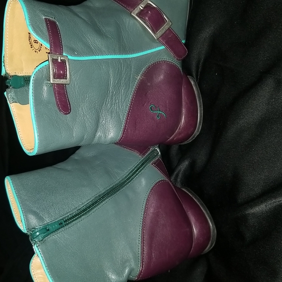 JOHN Fluevog FELLOWSHIPS EMMA LEATHER GUM BOOT Purple/ teal sz. 8.5 - Picture 5 of 16